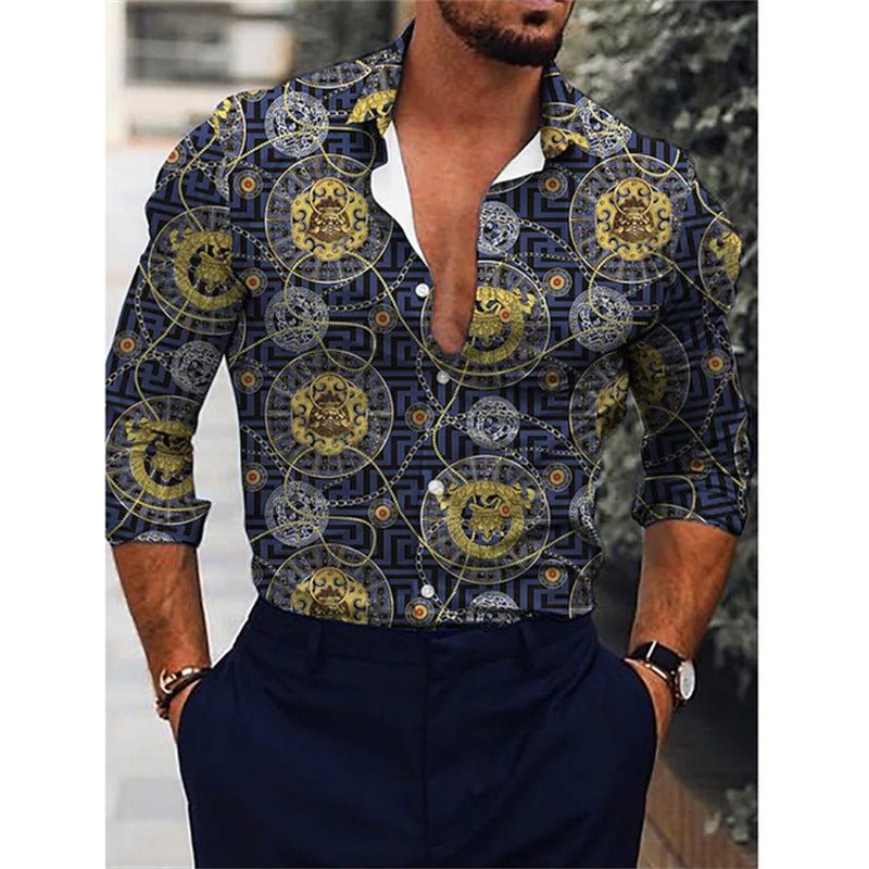 Men's Gradient 3D Printed Long - sleeved Shirt - PratSN