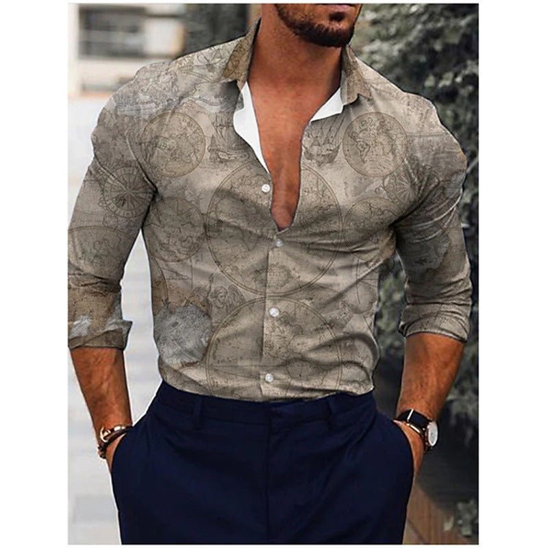 Men's Gradient 3D Printed Long - sleeved Shirt - PratSN