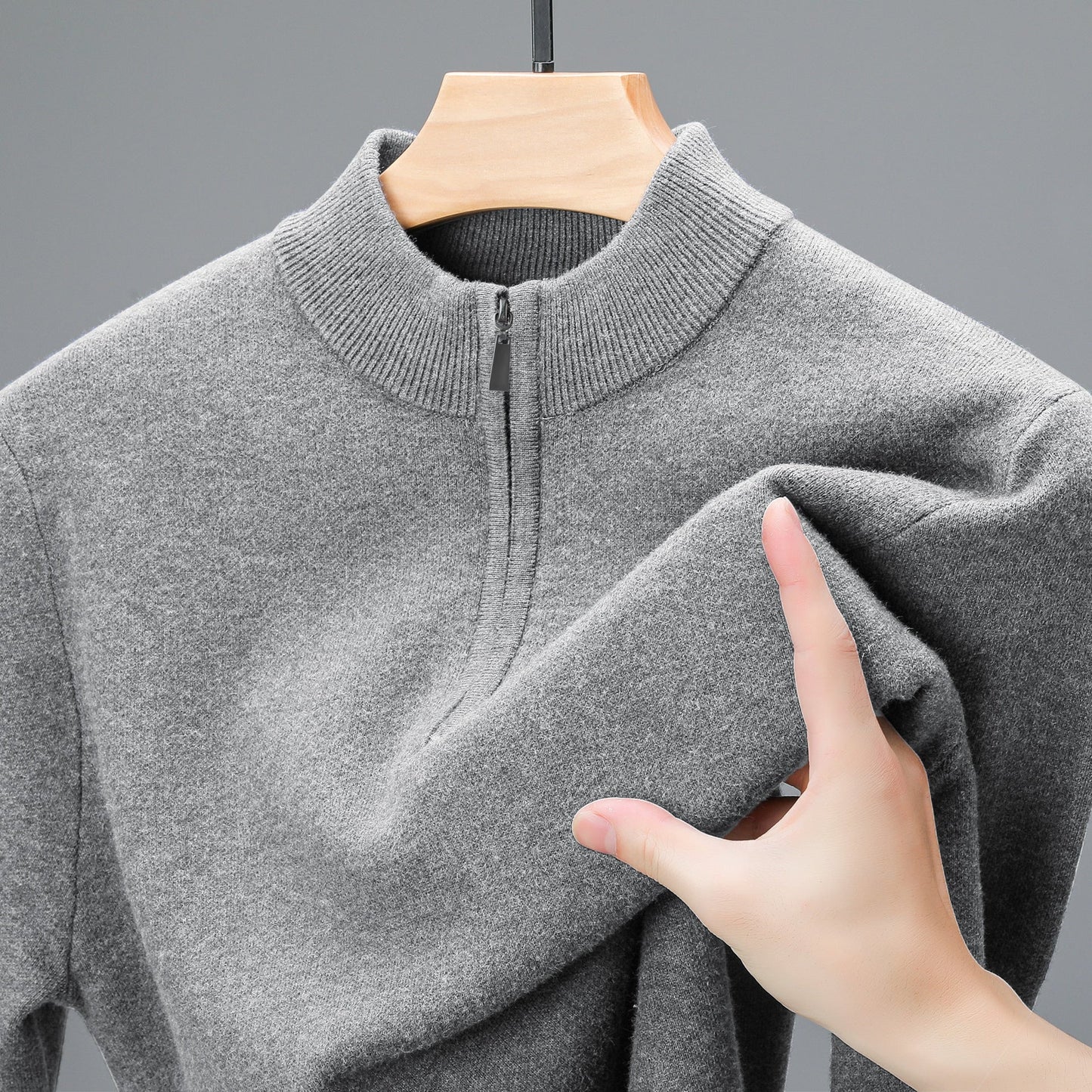 Men's Half - high Collar Zipper Sweater Thickened Keep Warm Sweater - PratSN