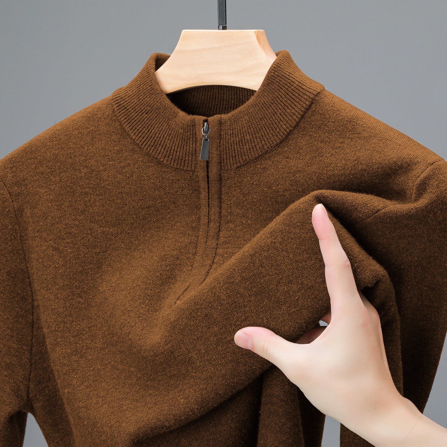 Men's Half - high Collar Zipper Sweater Thickened Keep Warm Sweater - PratSN