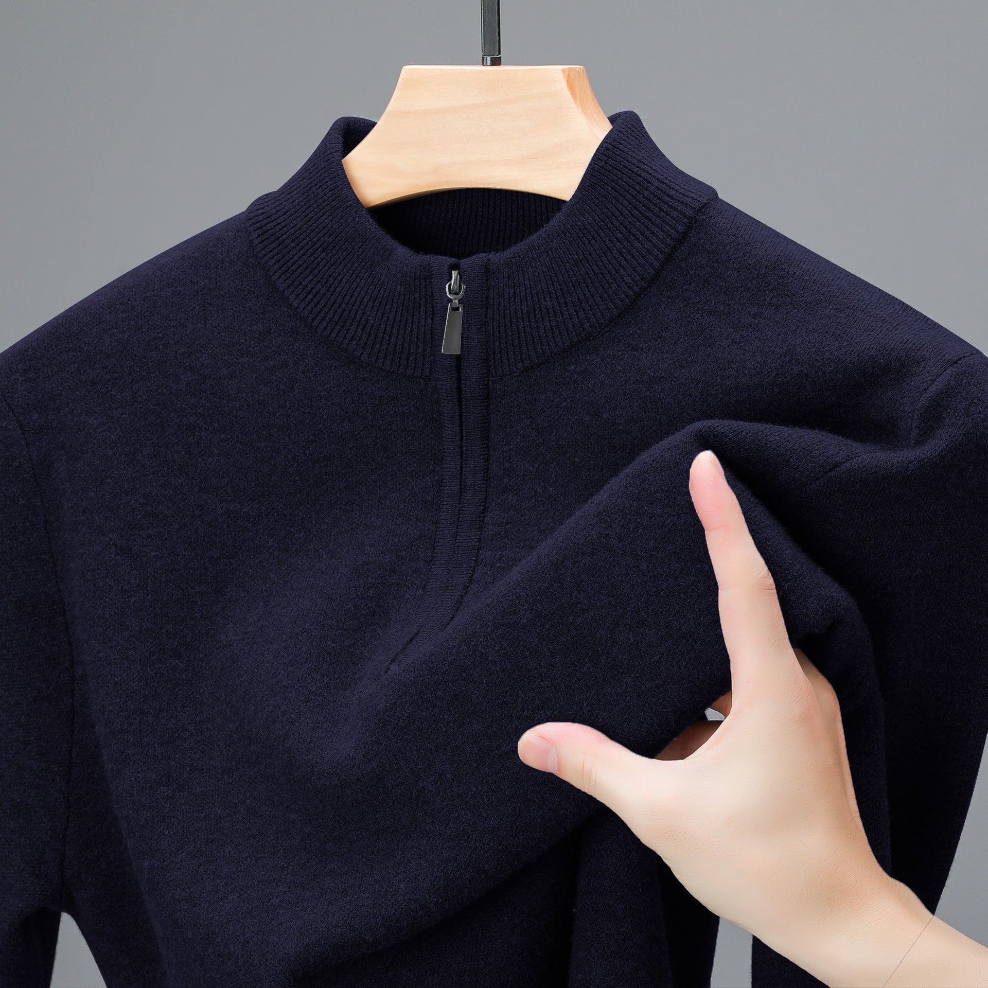 Men's Half - high Collar Zipper Sweater Thickened Keep Warm Sweater - PratSN
