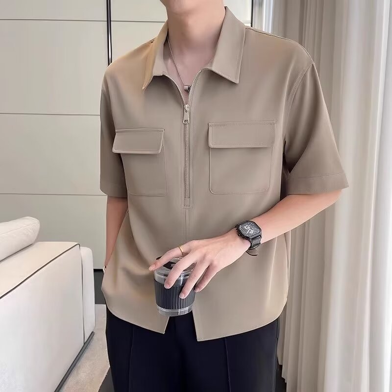 Men's Half Zipper Short Sleeve Workwear Shirt - PratSN