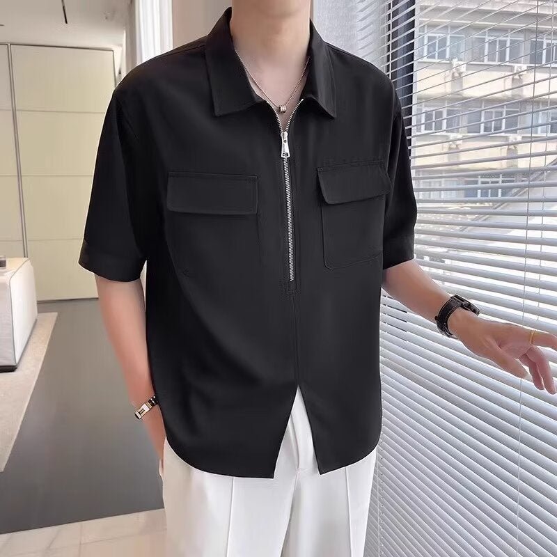 Men's Half Zipper Short Sleeve Workwear Shirt - PratSN