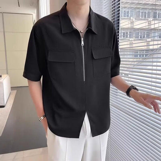 Men's Half Zipper Short Sleeve Workwear Shirt - PratSN