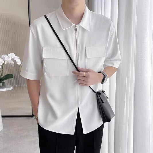 Men's Half Zipper Short Sleeve Workwear Shirt - PratSN
