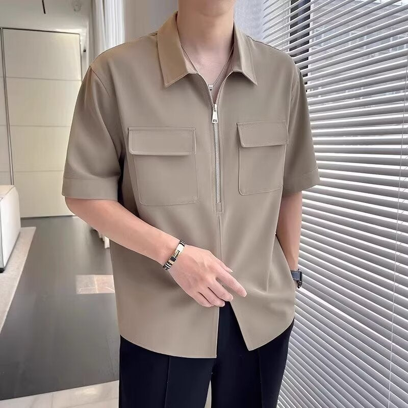 Men's Half Zipper Short Sleeve Workwear Shirt - PratSN