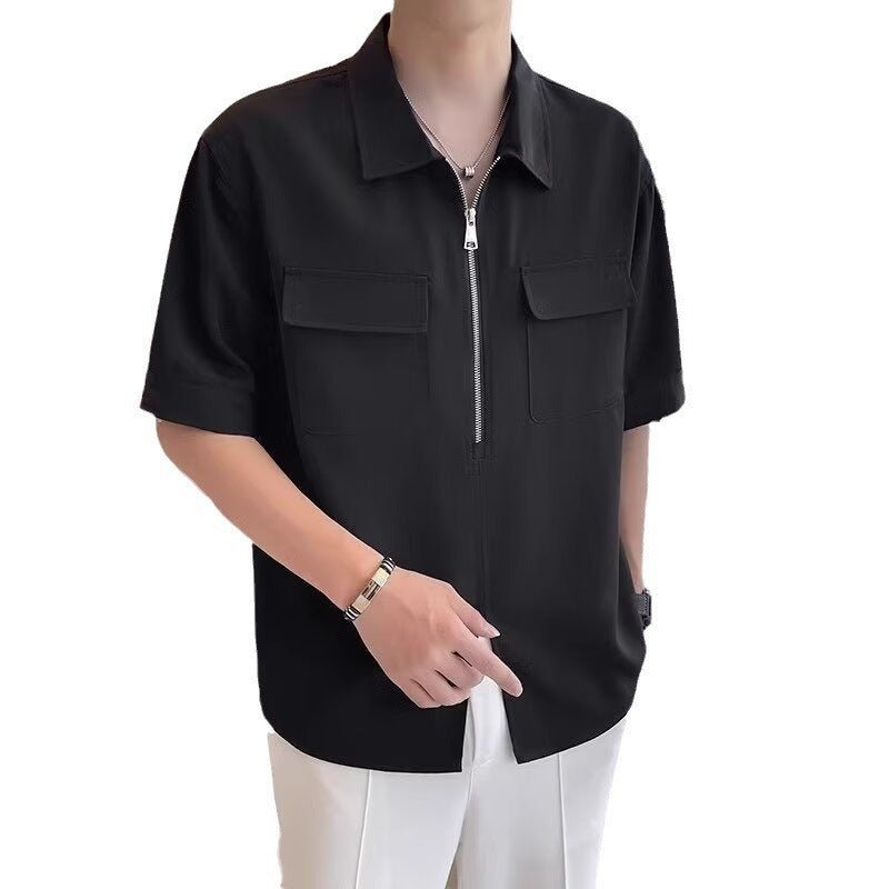 Men's Half Zipper Short Sleeve Workwear Shirt - PratSN