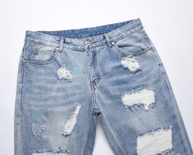 Men's High Street Washed Distressed Slim - fit Ripped Jeans - PratSN