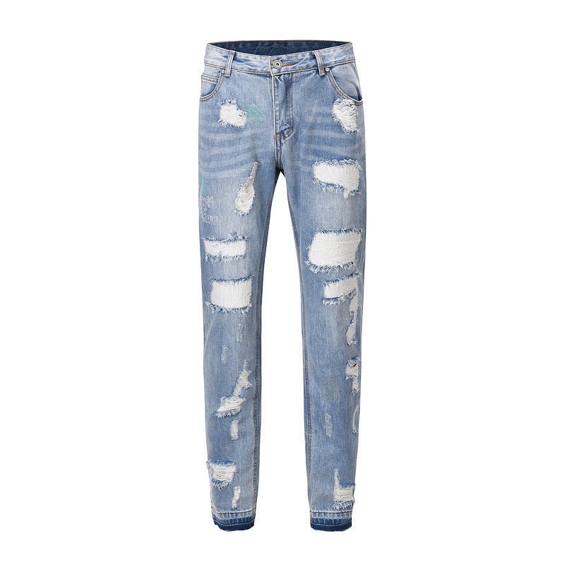 Men's High Street Washed Distressed Slim - fit Ripped Jeans - PratSN
