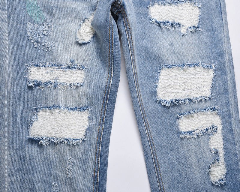 Men's High Street Washed Distressed Slim - fit Ripped Jeans - PratSN