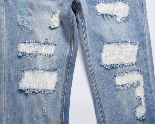 Men's High Street Washed Distressed Slim - fit Ripped Jeans - PratSN