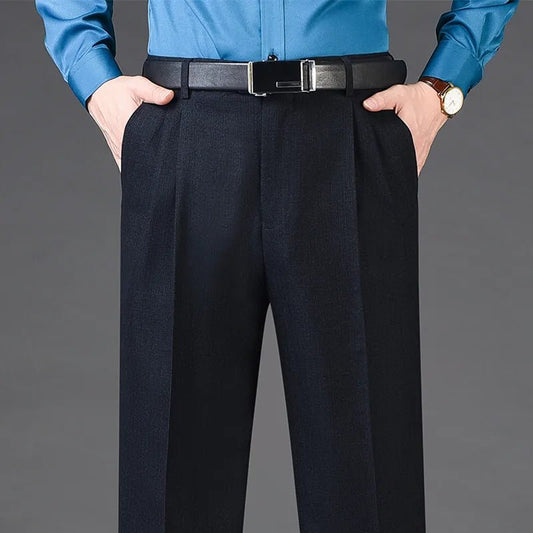 Men's High Waist Wool Cashmere Suit Pants Double Pleated Winter Autumn Dress Trousers for Male Formal Business Size 29 - 50 52 54 56 - PratSN