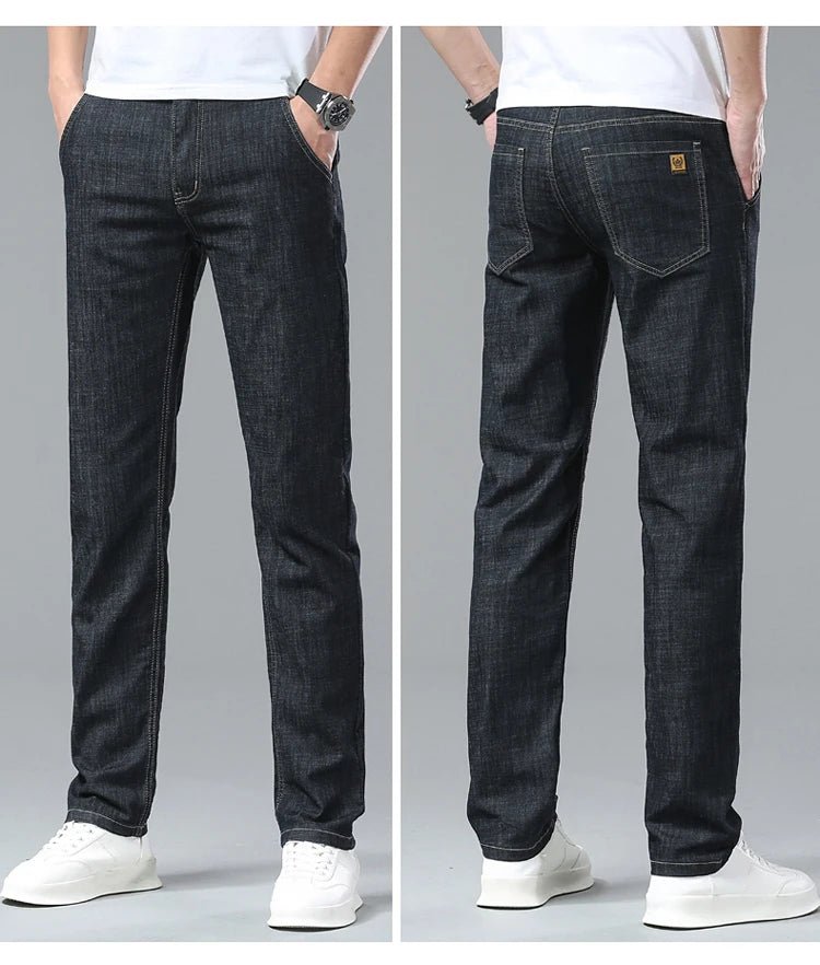 Men's Ice Silk Jeans Summer New Lyocell Thin Business Casual Denim Pants Classic All Match Slim Fit Straight Elastic Jean Male - PratSN