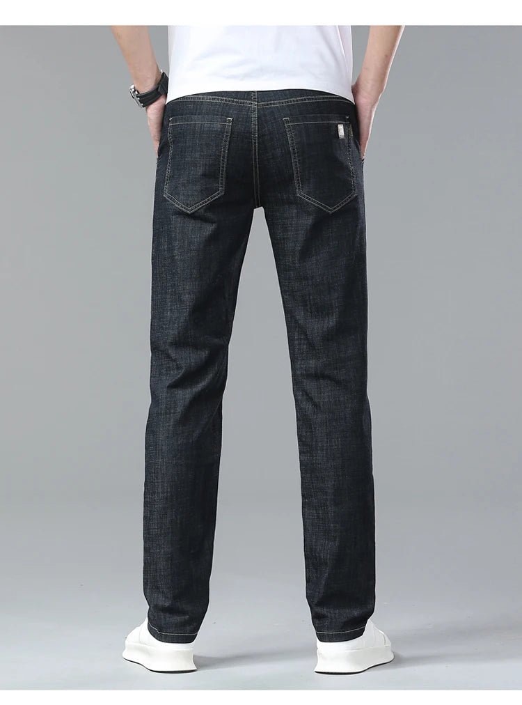 Men's Ice Silk Jeans Summer New Lyocell Thin Business Casual Denim Pants Classic All Match Slim Fit Straight Elastic Jean Male - PratSN