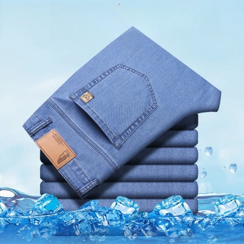 Men's Ice Silk Jeans Summer New Lyocell Thin Business Casual Denim Pants Classic All Match Slim Fit Straight Elastic Jean Male - PratSN