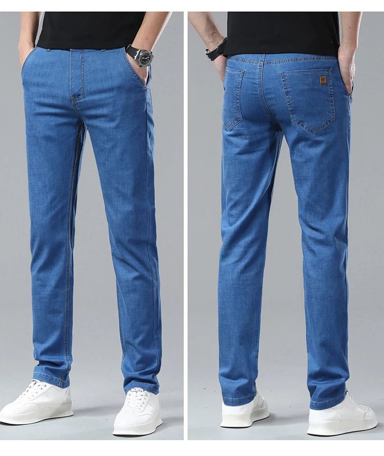 Men's Ice Silk Jeans Summer New Lyocell Thin Business Casual Denim Pants Classic All Match Slim Fit Straight Elastic Jean Male - PratSN