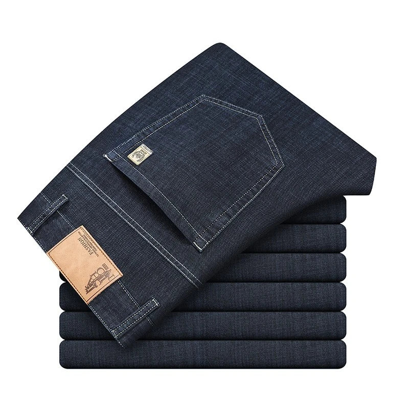 Men's Ice Silk Jeans Summer New Lyocell Thin Business Casual Denim Pants Classic All Match Slim Fit Straight Elastic Jean Male - PratSN