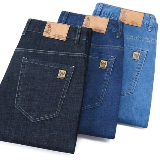 Men's Ice Silk Jeans Summer New Lyocell Thin Business Casual Denim Pants Classic All Match Slim Fit Straight Elastic Jean Male - PratSN