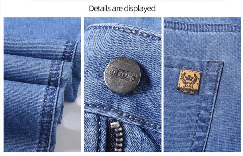 Men's Ice Silk Jeans Summer New Lyocell Thin Business Casual Denim Pants Classic All Match Slim Fit Straight Elastic Jean Male - PratSN