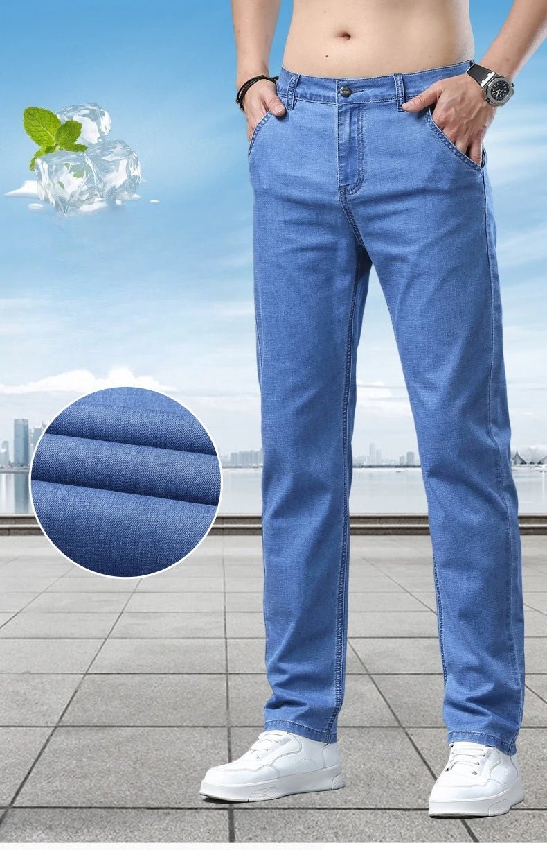 Men's Ice Silk Jeans Summer New Lyocell Thin Business Casual Denim Pants Classic All Match Slim Fit Straight Elastic Jean Male - PratSN