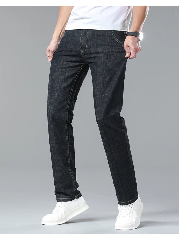 Men's Ice Silk Jeans Summer New Lyocell Thin Business Casual Denim Pants Classic All Match Slim Fit Straight Elastic Jean Male - PratSN