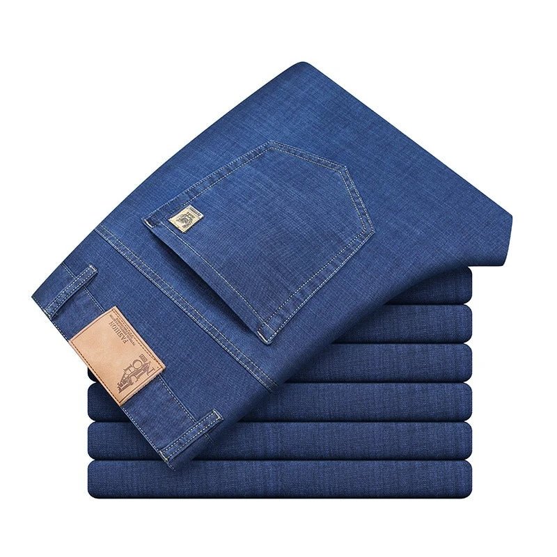 Men's Ice Silk Jeans Summer New Lyocell Thin Business Casual Denim Pants Classic All Match Slim Fit Straight Elastic Jean Male - PratSN