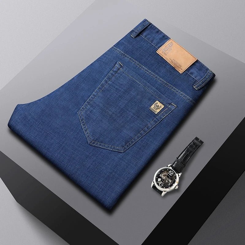 Men's Ice Silk Jeans Summer New Lyocell Thin Business Casual Denim Pants Classic All Match Slim Fit Straight Elastic Jean Male - PratSN