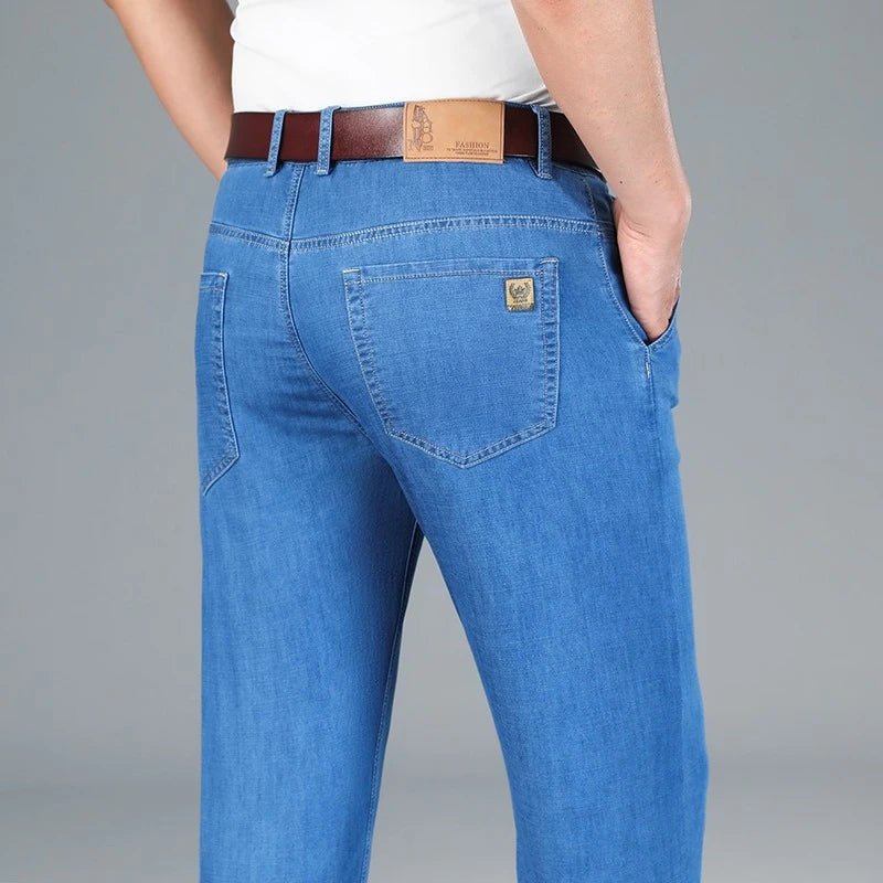 Men's Ice Silk Jeans Summer New Lyocell Thin Business Casual Denim Pants Classic All Match Slim Fit Straight Elastic Jean Male - PratSN