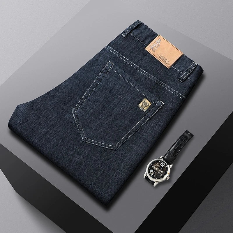 Men's Ice Silk Jeans Summer New Lyocell Thin Business Casual Denim Pants Classic All Match Slim Fit Straight Elastic Jean Male - PratSN
