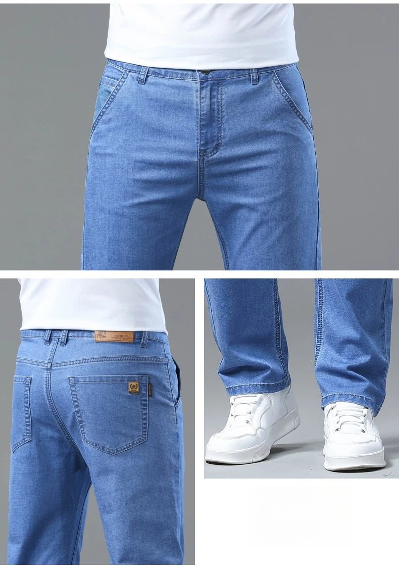 Men's Ice Silk Jeans Summer New Lyocell Thin Business Casual Denim Pants Classic All Match Slim Fit Straight Elastic Jean Male - PratSN