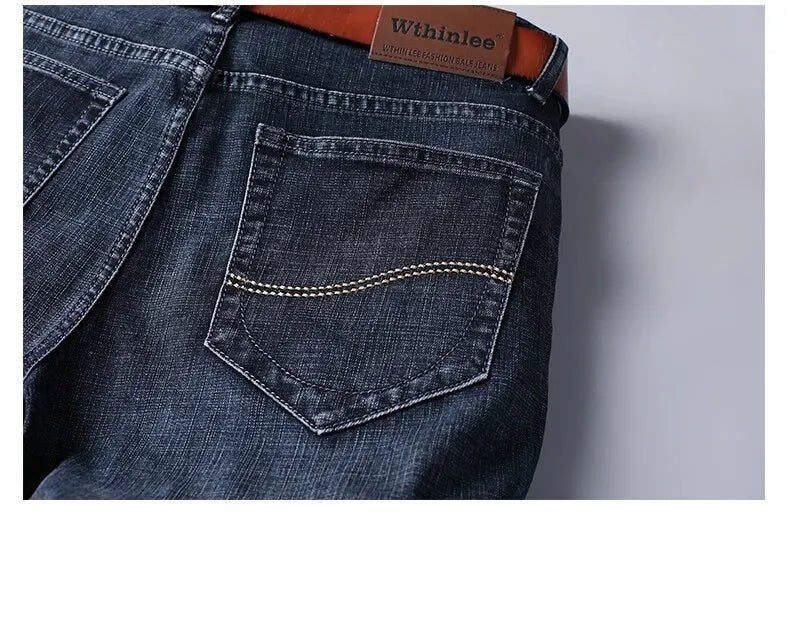 Men's Jeans Casual Straight Stretch Fashion Classic Blue Black Work Denim Trousers - PratSN