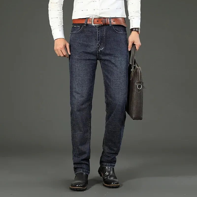 Men's Jeans Casual Straight Stretch Fashion Classic Blue Black Work Denim Trousers - PratSN