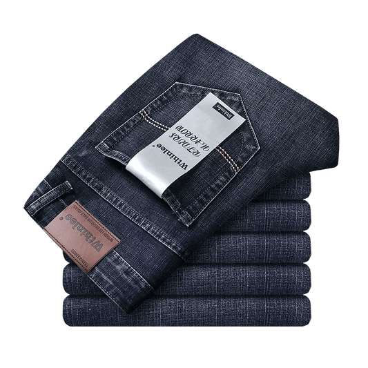 Men's Jeans Casual Straight Stretch Fashion Classic Blue Black Work Denim Trousers - PratSN