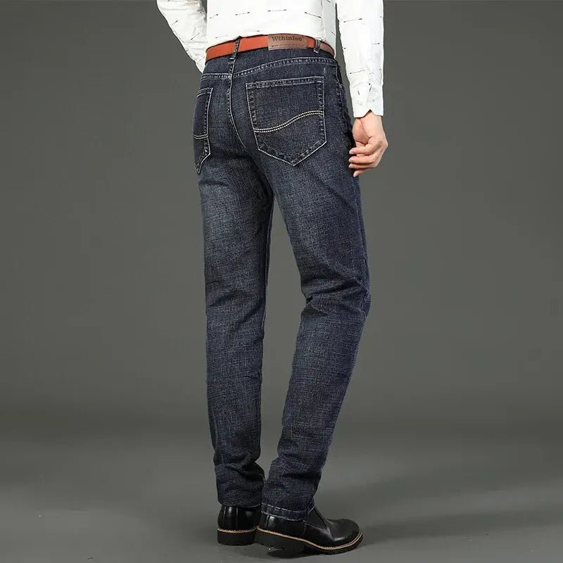 Men's Jeans Casual Straight Stretch Fashion Classic Blue Black Work Denim Trousers - PratSN