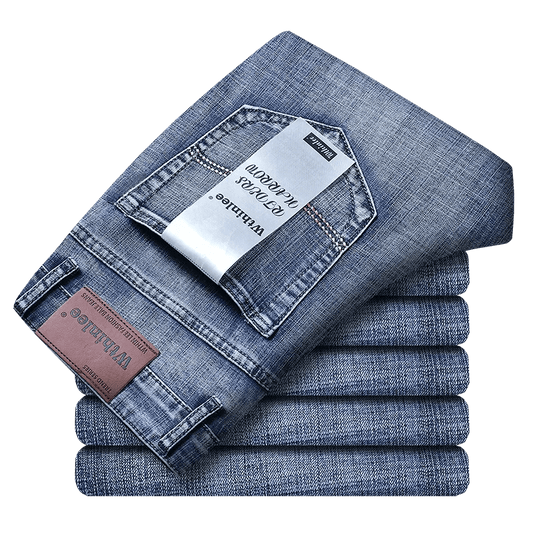 Men's Jeans Casual Straight Stretch Fashion Classic Blue Black Work Denim Trousers - PratSN