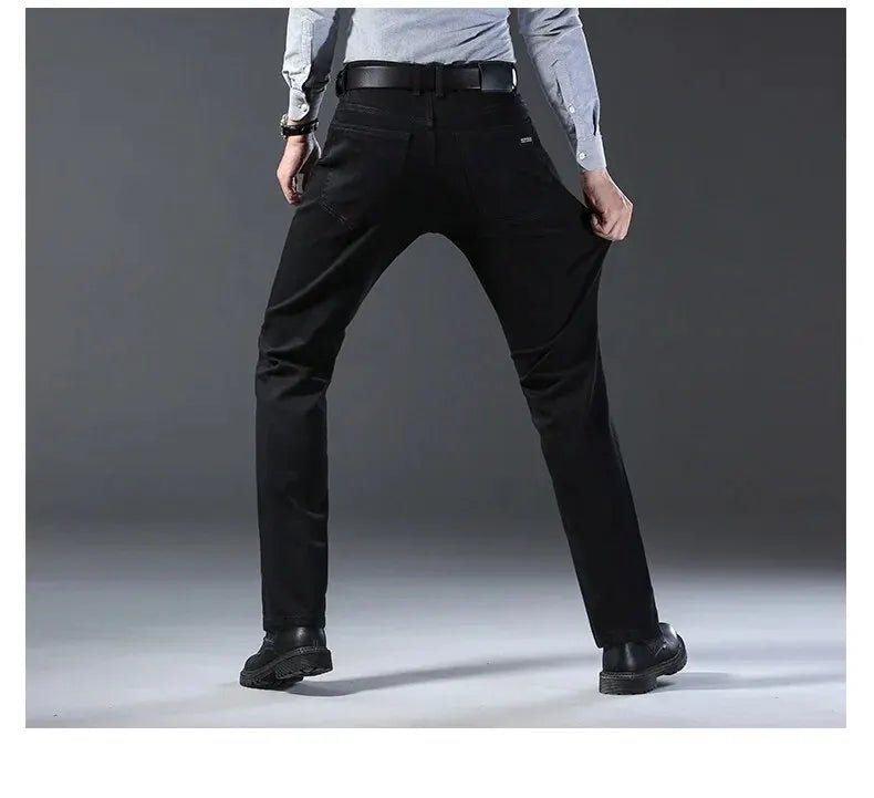Men's Jeans Casual Straight Stretch Fashion Classic Blue Black Work Denim Trousers - PratSN