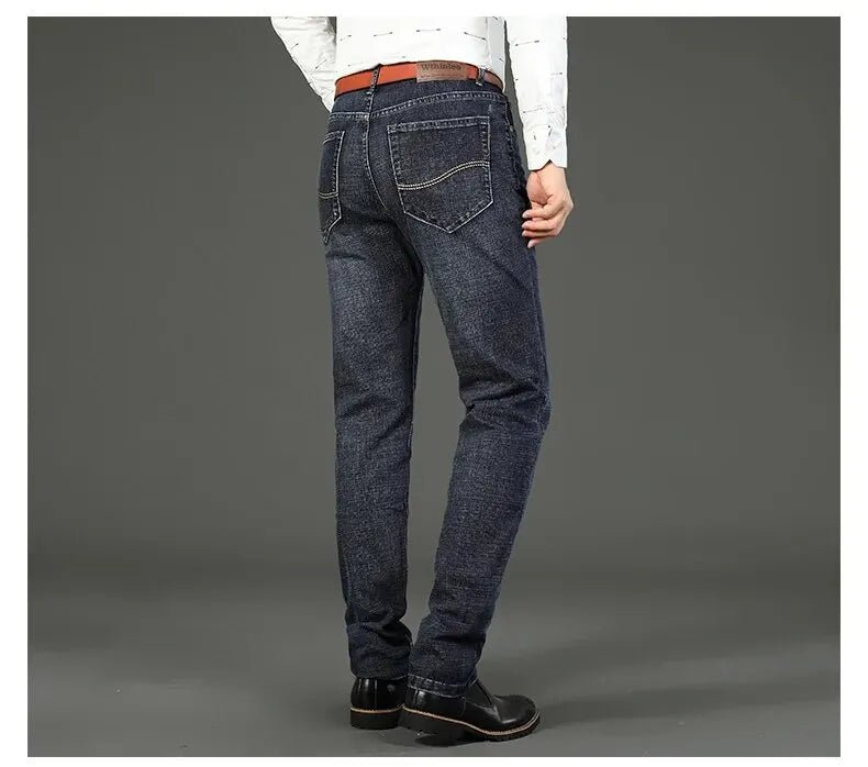 Men's Jeans Casual Straight Stretch Fashion Classic Blue Black Work Denim Trousers - PratSN
