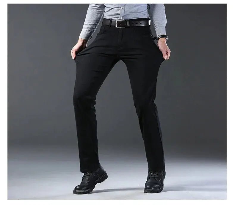 Men's Jeans Casual Straight Stretch Fashion Classic Blue Black Work Denim Trousers - PratSN