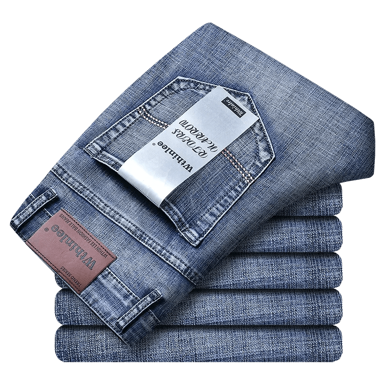 Men's Jeans Casual Straight Stretch Fashion Classic Blue Black Work Denim Trousers - PratSN