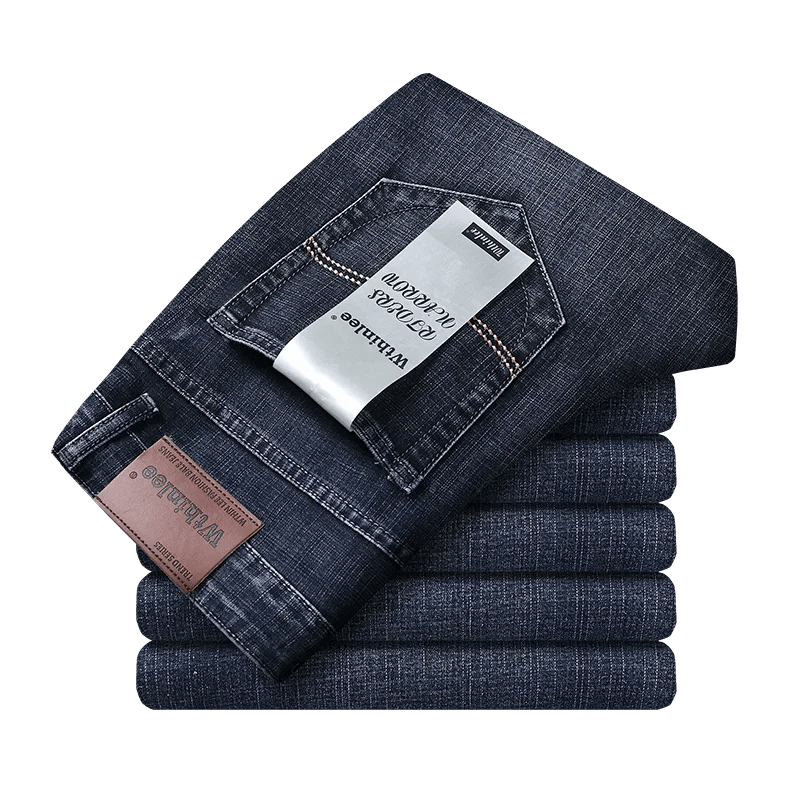Men's Jeans Casual Straight Stretch Fashion Classic Blue Black Work Denim Trousers - PratSN