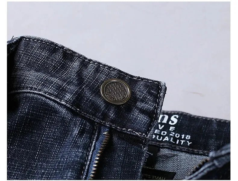 Men's Jeans Casual Straight Stretch Fashion Classic Blue Black Work Denim Trousers - PratSN