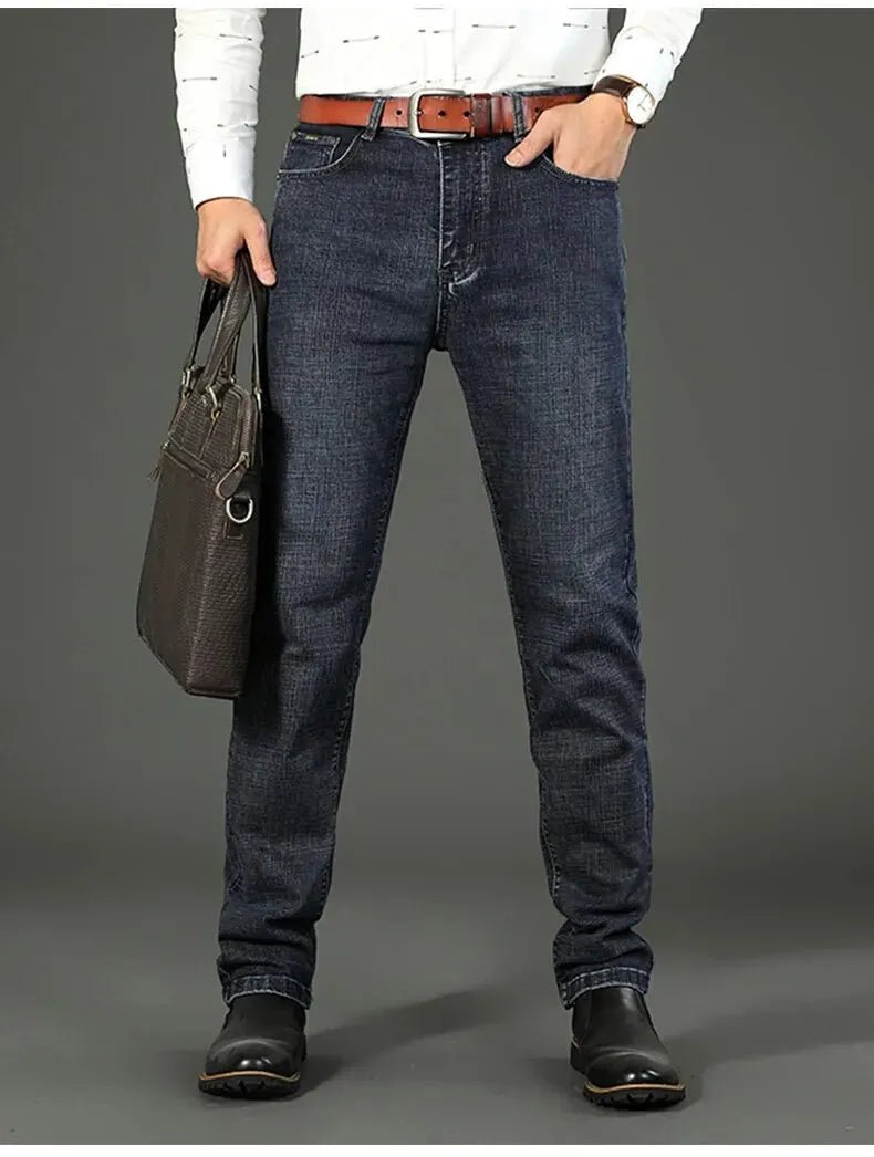 Men's Jeans Casual Straight Stretch Fashion Classic Blue Black Work Denim Trousers - PratSN