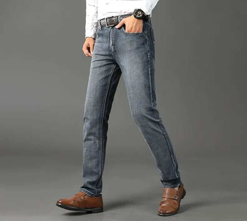 Men's Jeans Casual Straight Stretch Fashion Classic Blue Black Work Denim Trousers - PratSN