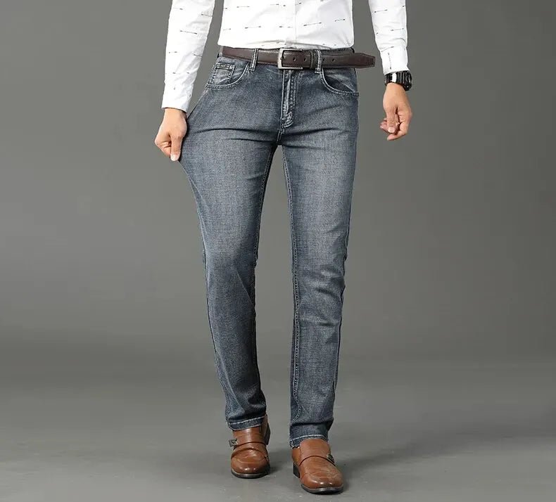 Men's Jeans Casual Straight Stretch Fashion Classic Blue Black Work Denim Trousers - PratSN