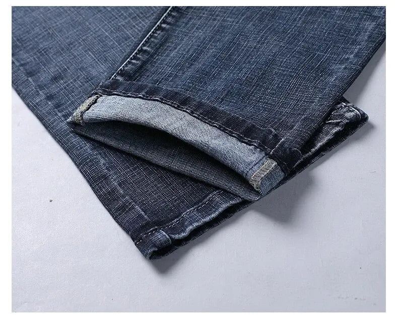 Men's Jeans Casual Straight Stretch Fashion Classic Blue Black Work Denim Trousers - PratSN