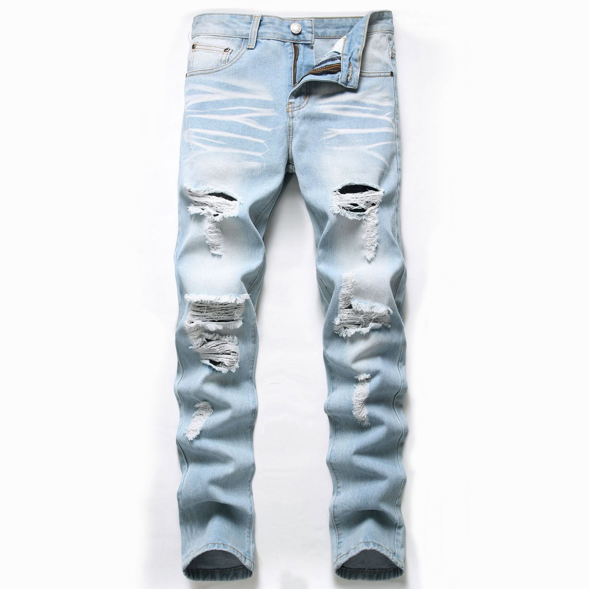 Men's Jeans Slim Fit Straight Ripped - PratSN
