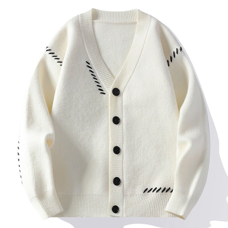 Men's Knitted Cardigan Coat Autumn And Winter V - neck Cotton Knitwear - PratSN