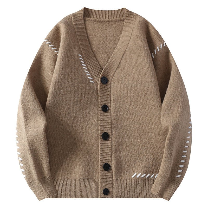 Men's Knitted Cardigan Coat Autumn And Winter V - neck Cotton Knitwear - PratSN