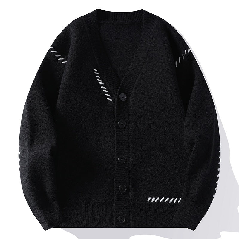 Men's Knitted Cardigan Coat Autumn And Winter V - neck Cotton Knitwear - PratSN