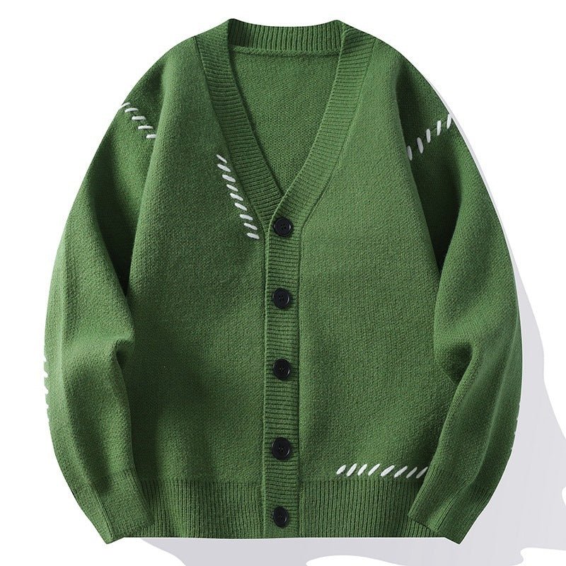 Men's Knitted Cardigan Coat Autumn And Winter V - neck Cotton Knitwear - PratSN